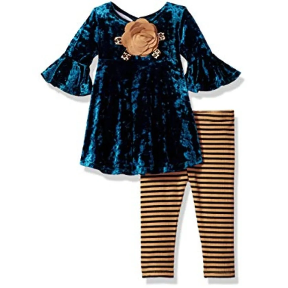 Bonnie Jean Teal Velvet Tunic Legging Set Two Piece Outfit‎ NWT